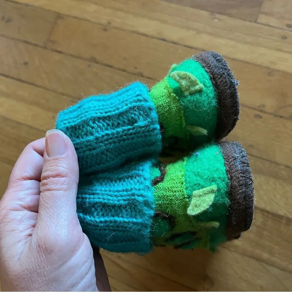 Garnett Hill boiled wool turtle animal slippers 6 36 6T green turquoise warm kid